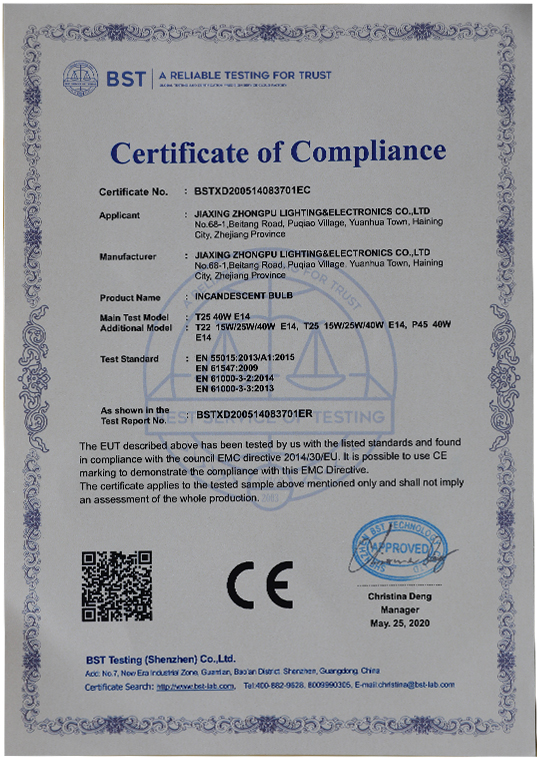 Tube lamp CE certificate